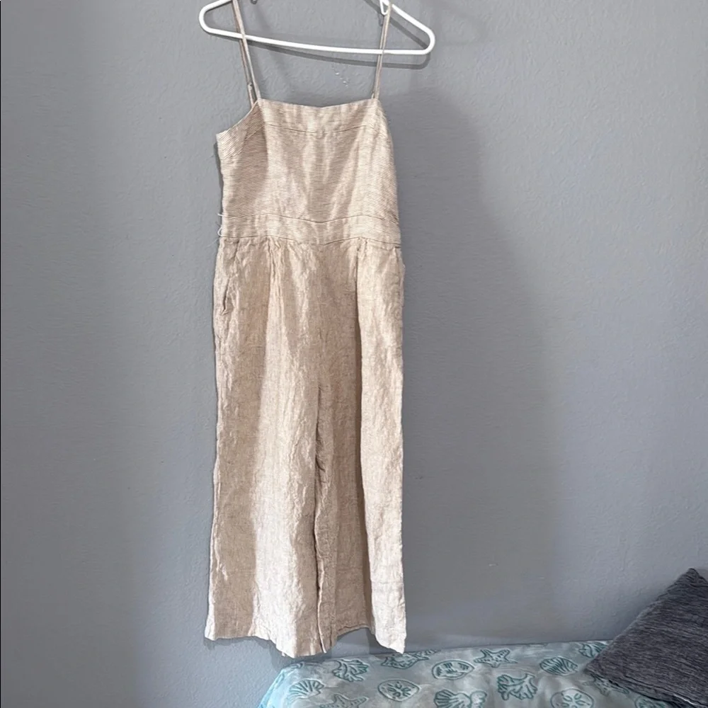 J. Crew striped Linen belted Jumpsuit with Spaghetti Straps and Wide-Leg Design
